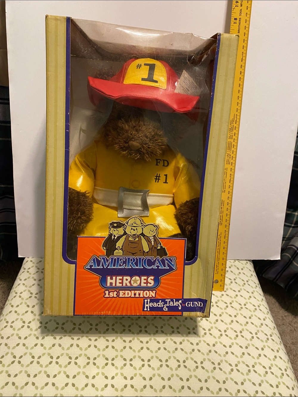 Gund American Heroes Firefighter Bear in Yellow Coat and Red Helmet